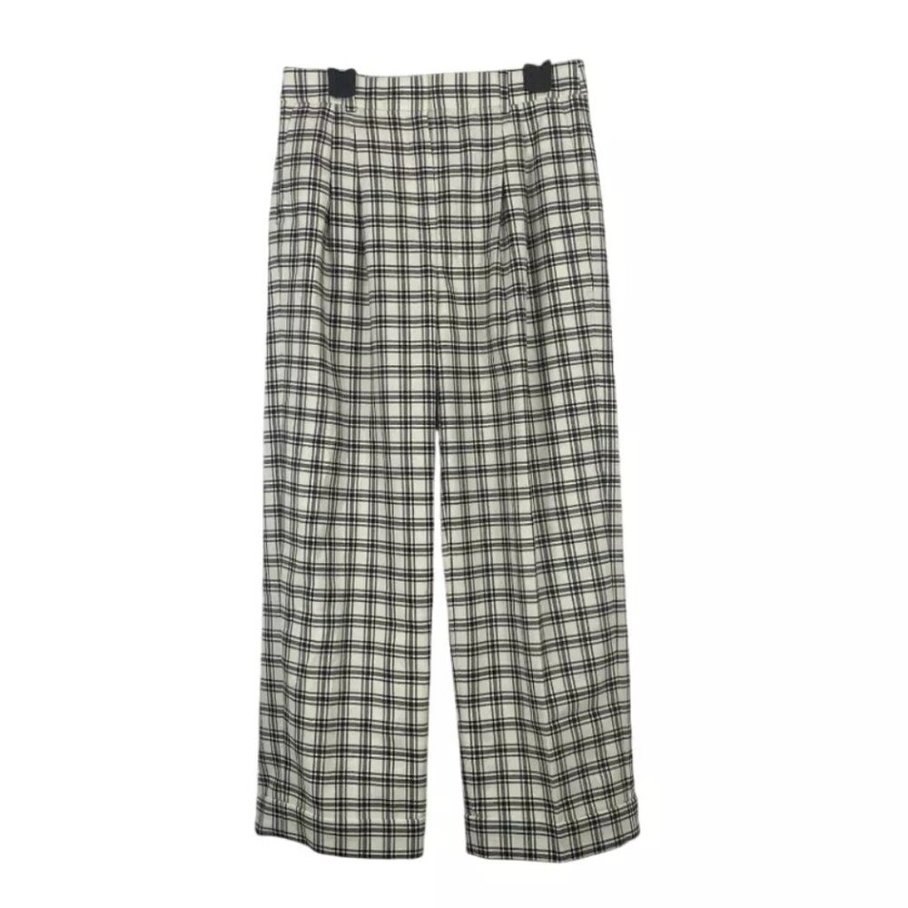 NWT J.Crew Collection Italian Nova Fides Essential Wide Leg Plaid Pants Size 8